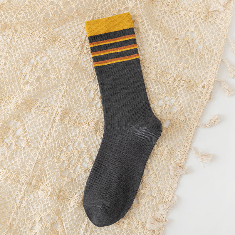 Japanese Cotton Socks - Two Stripe Retro Look