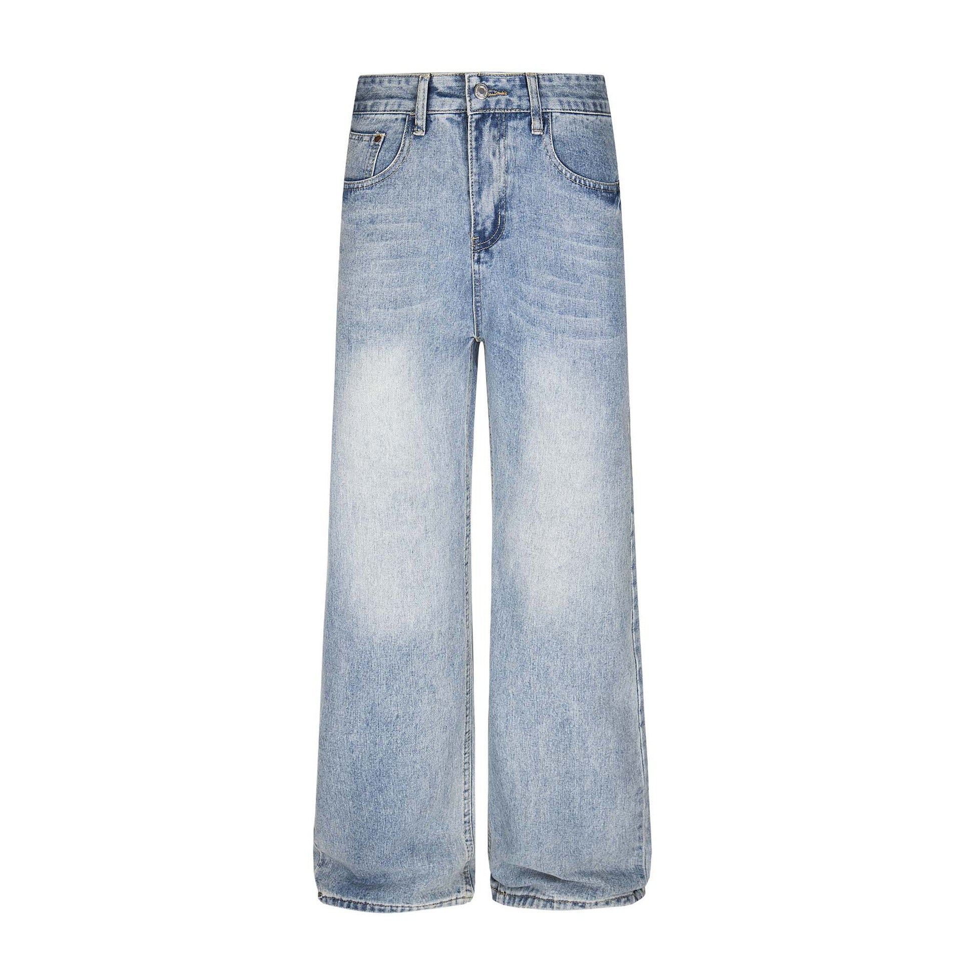High Street Washed Vintage Unisex Loose Wide Leg Straight Long Jeans