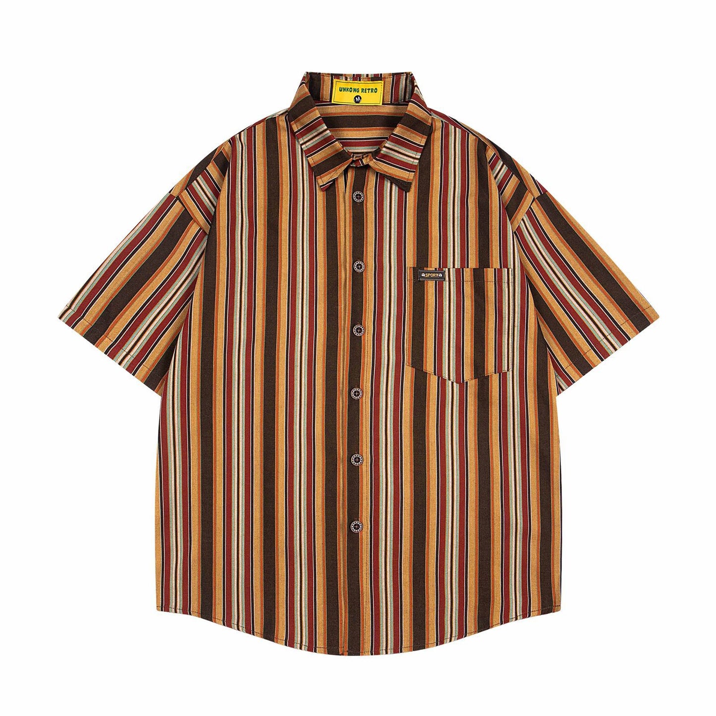 Color-Block Stripe Collar Short-Sleeve Shirt