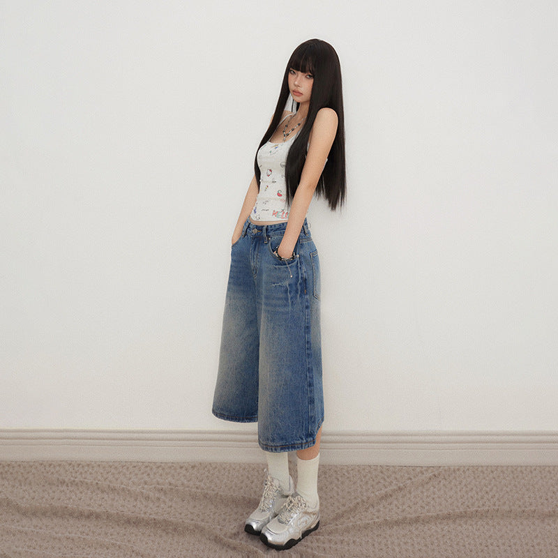 High Waist Loose Fit Straight Leg Wide Leg Denim Pants for Women