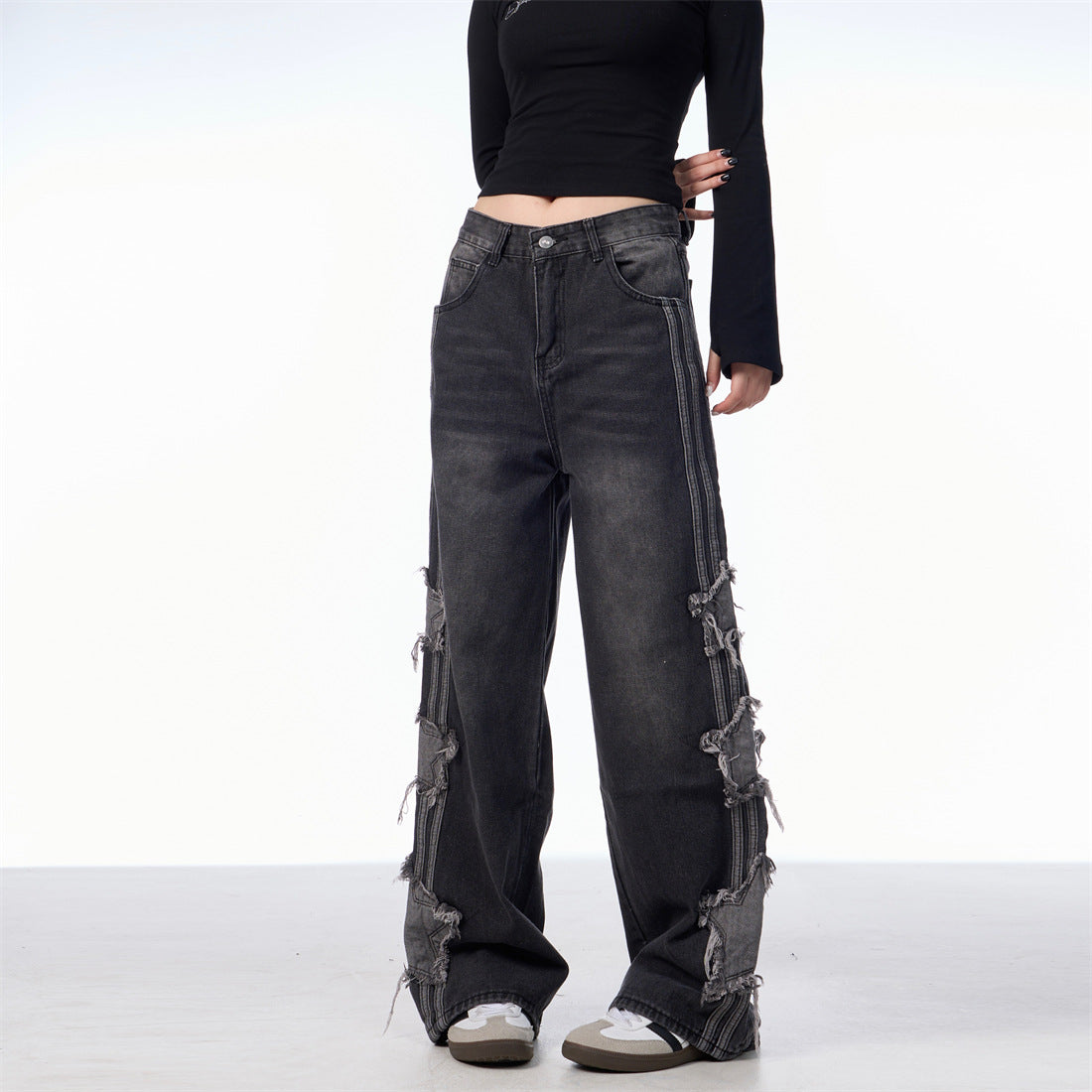 Star Sticker Wide Leg Denim Floor Pants for Men