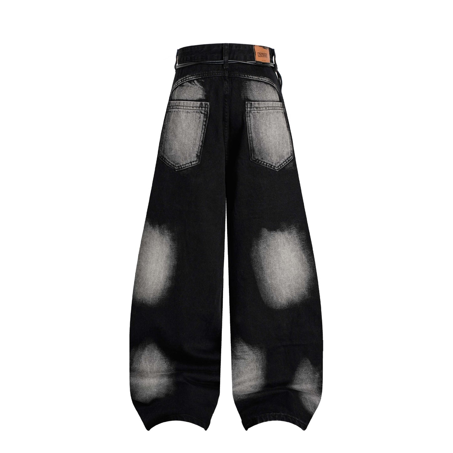Vintage Distressed Tie-Dye Pleated Denim Pants Unisex Wide-Leg Trousers
