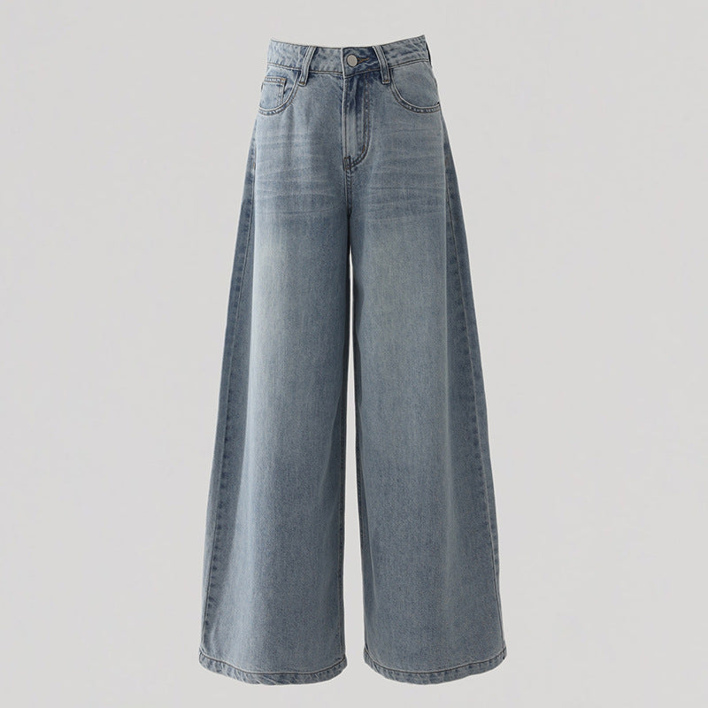 Women's High-Waist Blue Wide-Leg Denim Pants