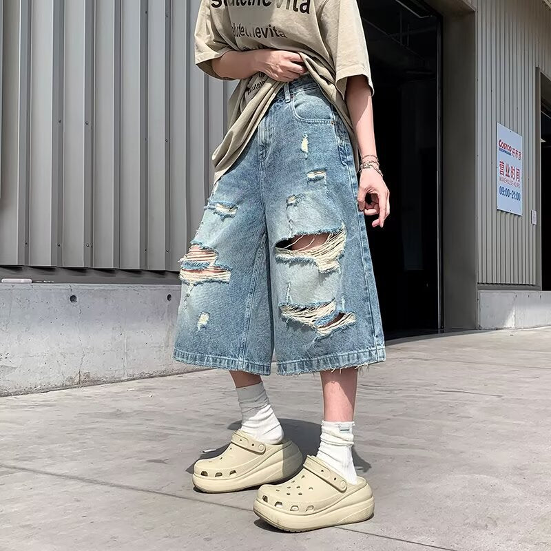 Ripped Denim Short Loose Casual Washed Cropped Pants