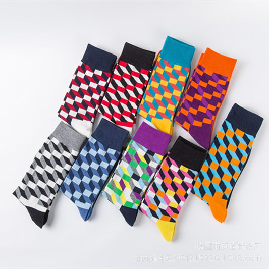 Colorful Geometric Shape Medium High Cotton Socks