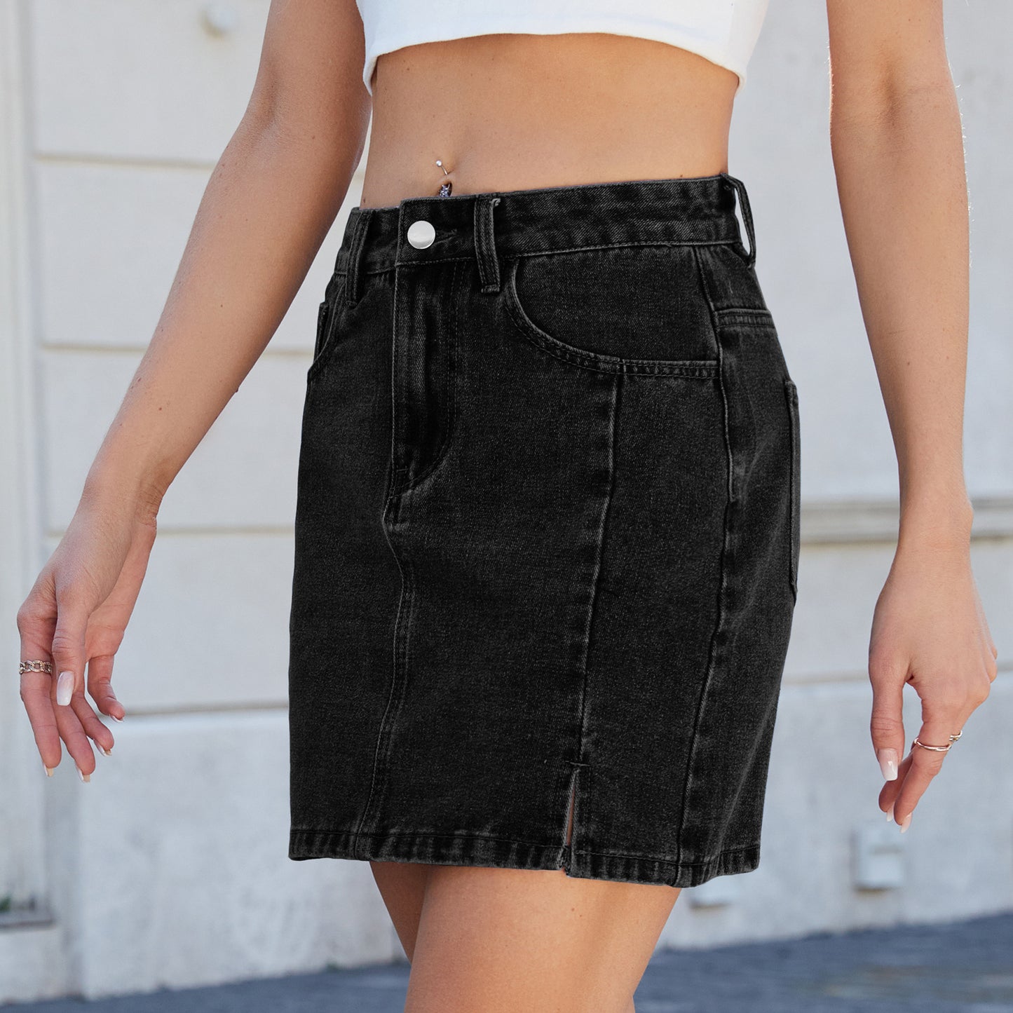 Women's Stylish Slit Denim Mini Skirt