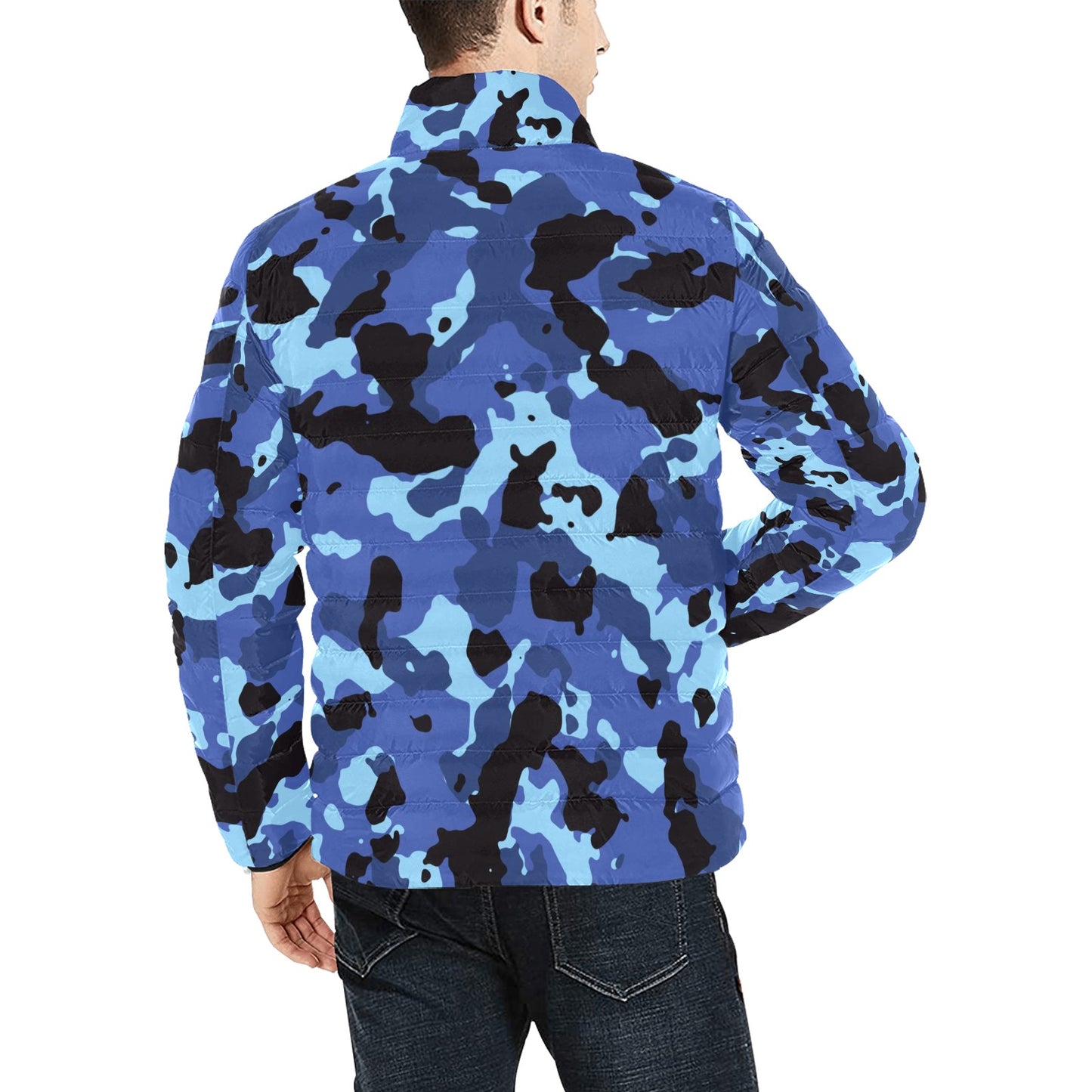 Dark Blue Camo Puffer Bomber Jacket