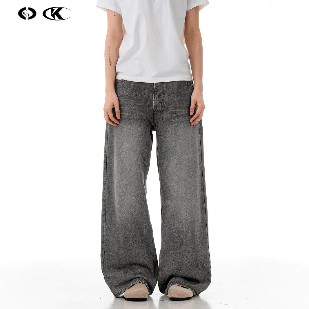 Grey Denim Pants for Men and Women – Vintage Straight Leg Loose Casual Long Pants