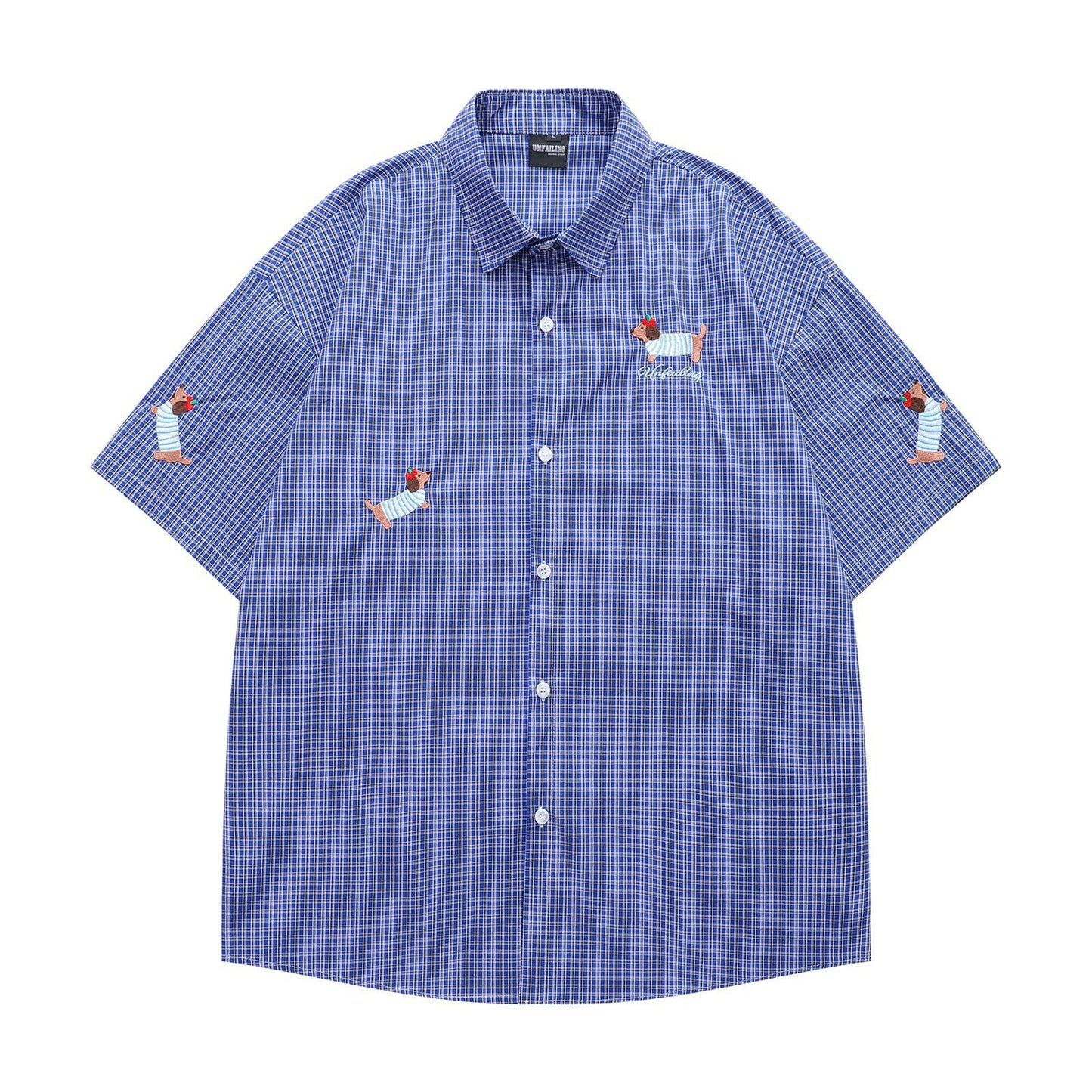 Retro Dachshund Embroidered Short Sleeve Shirt for Men and Women