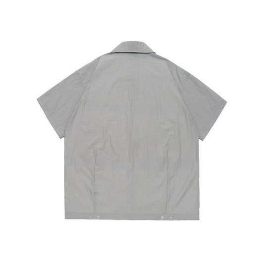 Three-Dimensional Large Pocket Wrinkled Loose Short-Sleeved Shirt for Men