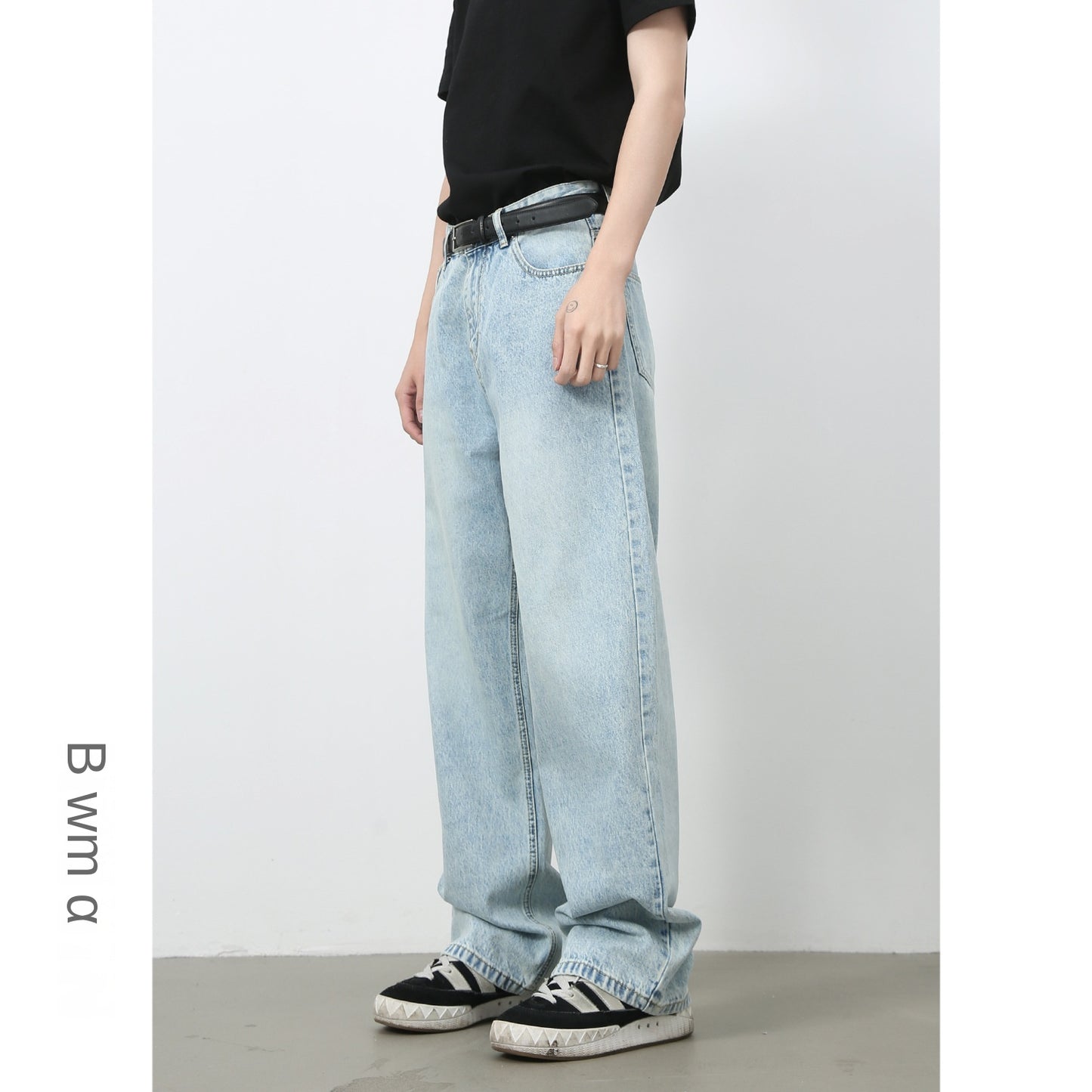 Basic Light Blue Denim Trousers for Men | Korean Style Loose Straight Leg Wide-Leg Long Pants