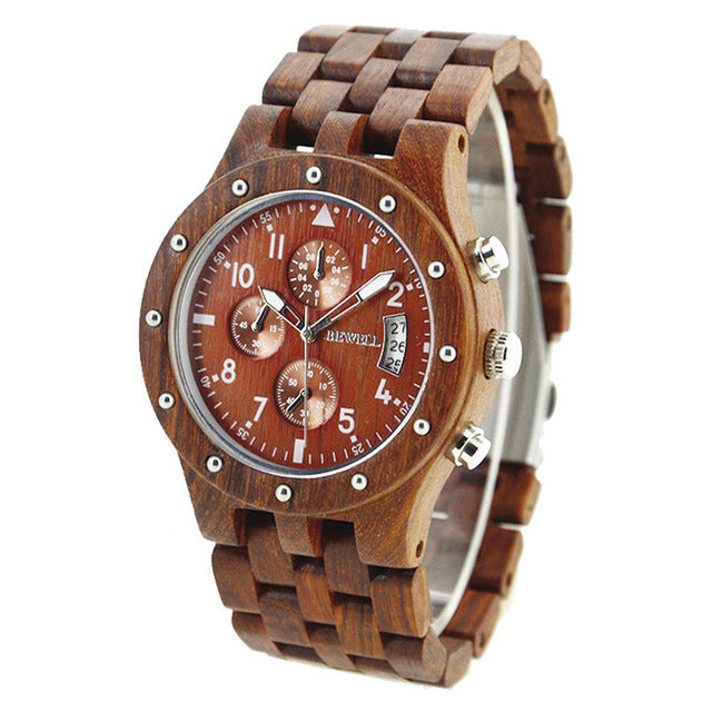 Men's Wooden Quartz Watch w/Calendar