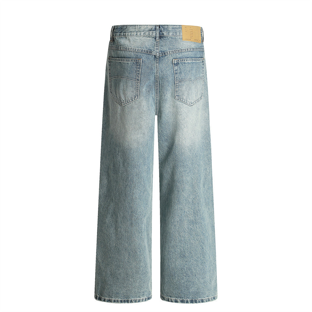 Men's Retro Punk Faded Denim Long Pants