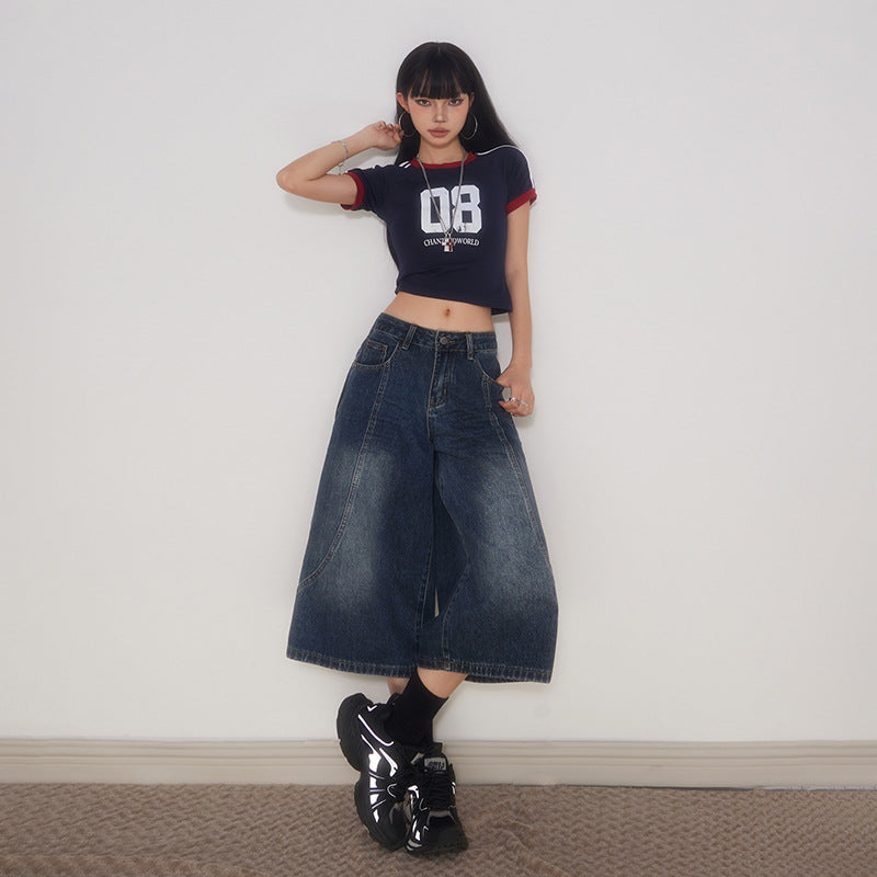 Women's Summer Design Loose Wide-Leg Scythe Denim Trousers