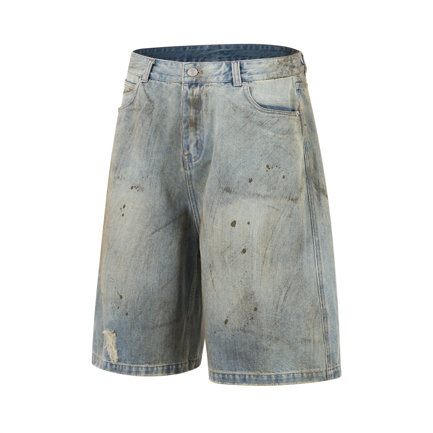 Unisex Distressed 7/8 Denim Pants with Faded Design