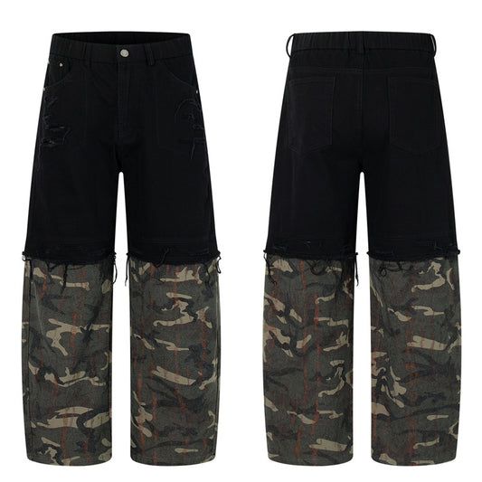 Trendy Street Style Ripped Patchwork Camouflage Cargo Pants