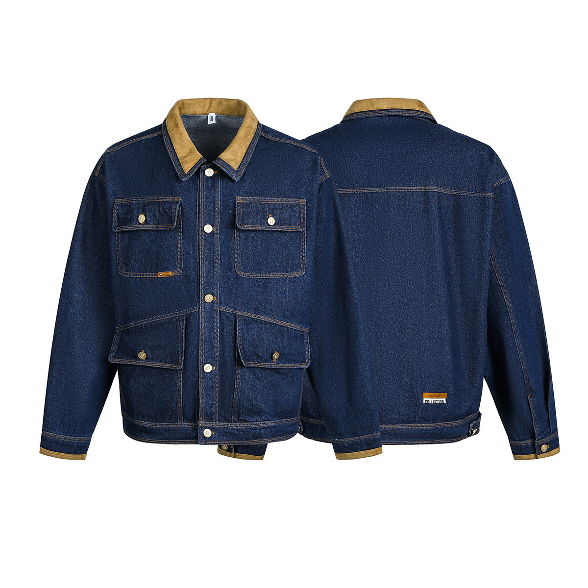 Multi Pocket Washed Denim Jacket for Men