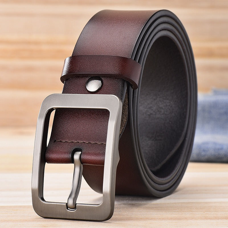 Men's Belt Pure Leather Pin Buckle Denim Casual Versatile Genuine Leather Pants Belt