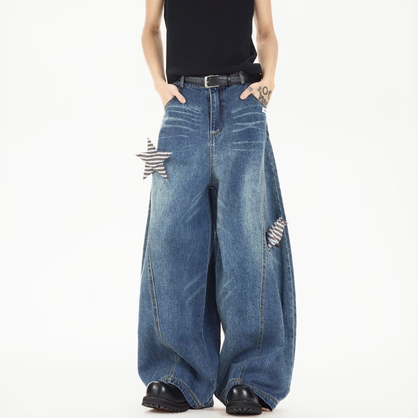 Star Bending Knife Denim Casual Loose Wide Leg Pants