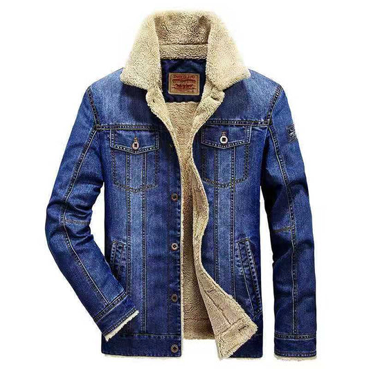 Casual Men's Denim Jacket with Fleece Lining - Thickened Winter Coat