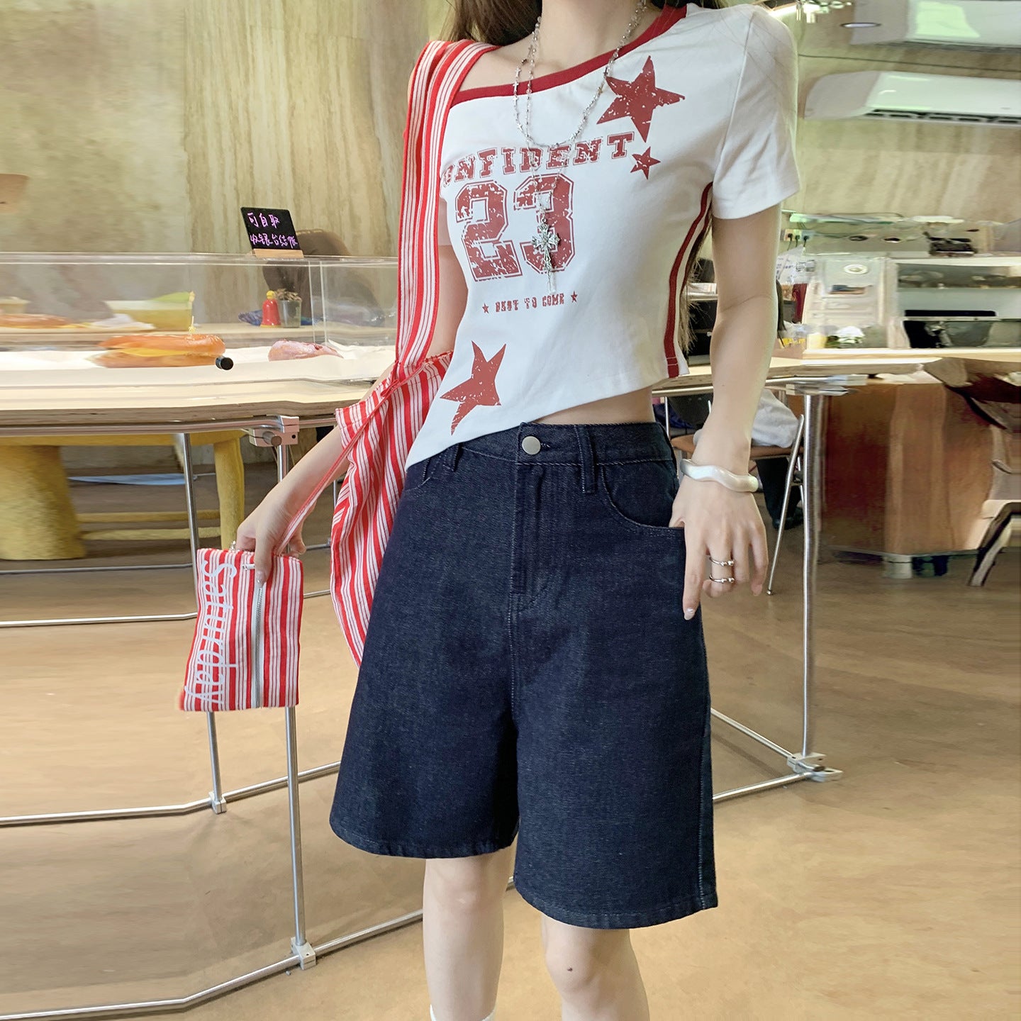 High Waist Straight Leg Denim Shorts for Women