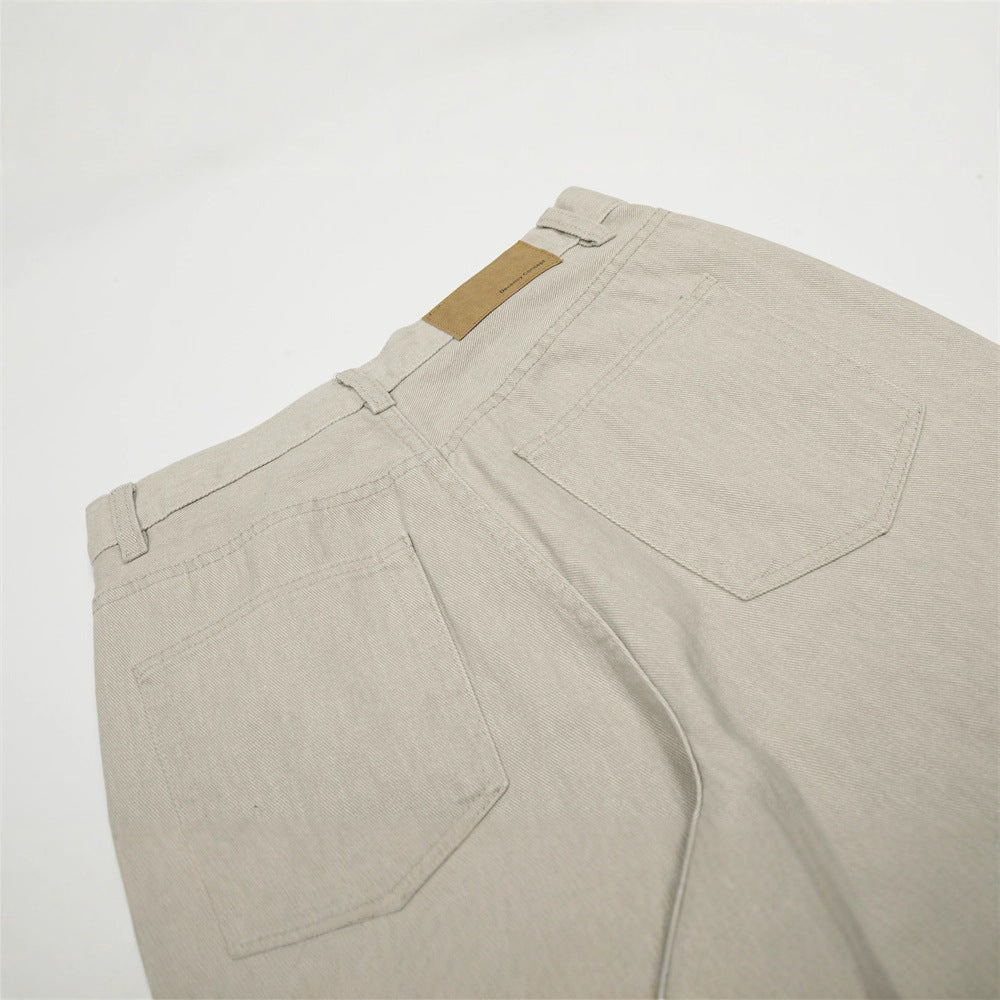 Retro Men's Denim Pants, Simple Solid Color Straight Leg  Brand Versatile Loose Fit Men's Trousers