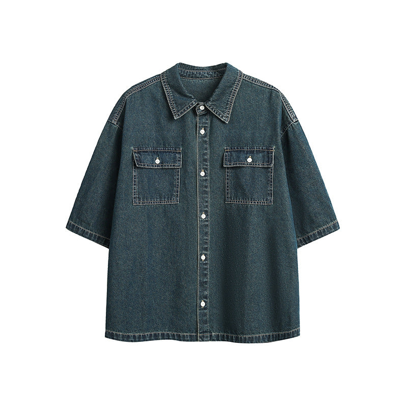 Retro Short Sleeve Denim Shirt