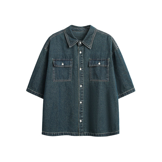 Retro Short Sleeve Denim Shirt