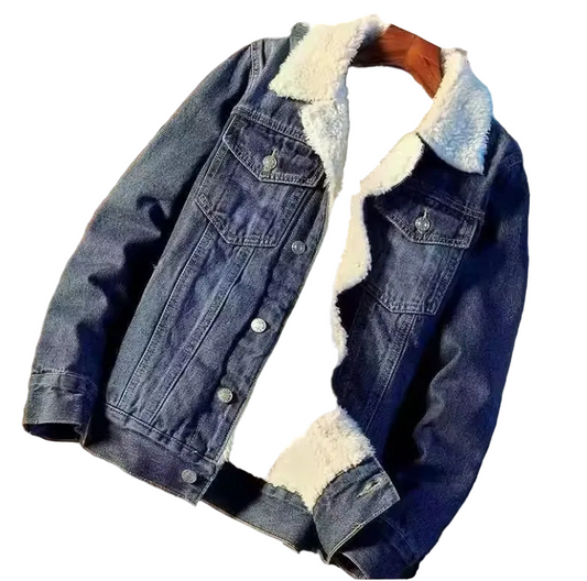 Men's Lamb Fleece Denim Jacket - Casual Comfort & Style