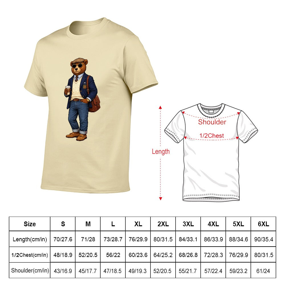 Men's Oxford Denim Bear Cotton Short Sleeve Tee - Cream