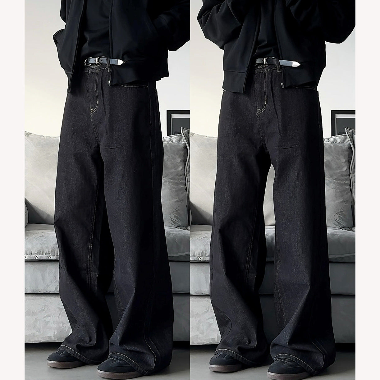 Loose Men's Denim Casual Pants with Relaxed Fit and Floor-Dragging Effect