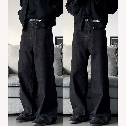 Loose Men's Denim Casual Pants with Relaxed Fit and Floor-Dragging Effect