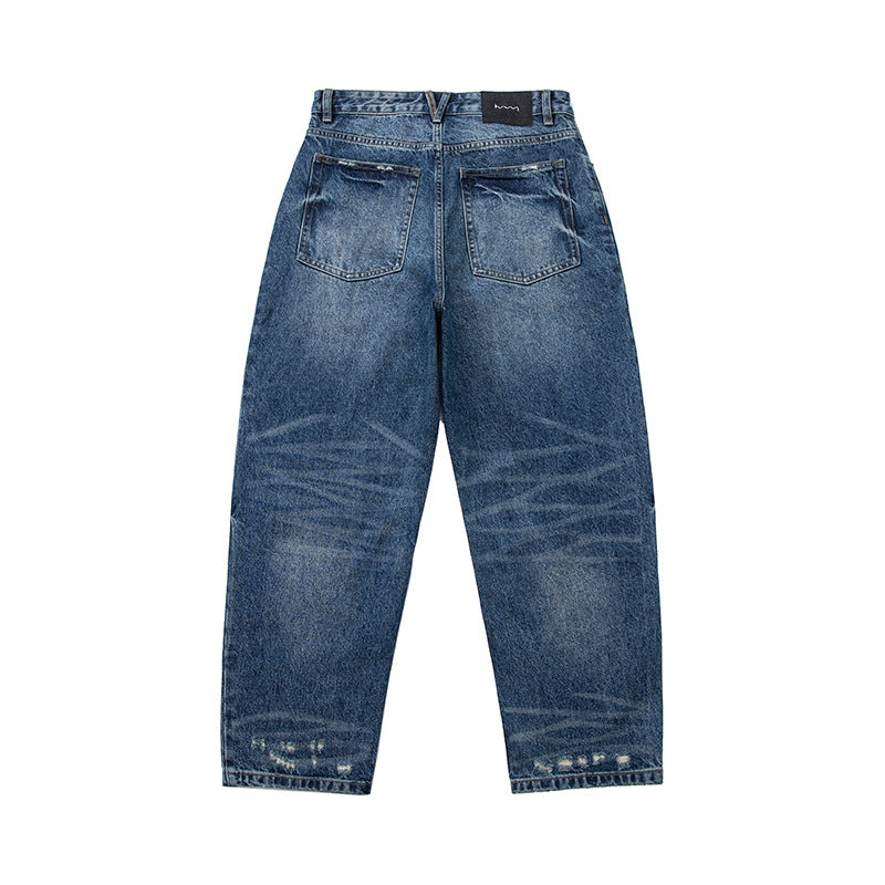 Cat-Whisker Ripped Washed Denim Pants for Men
