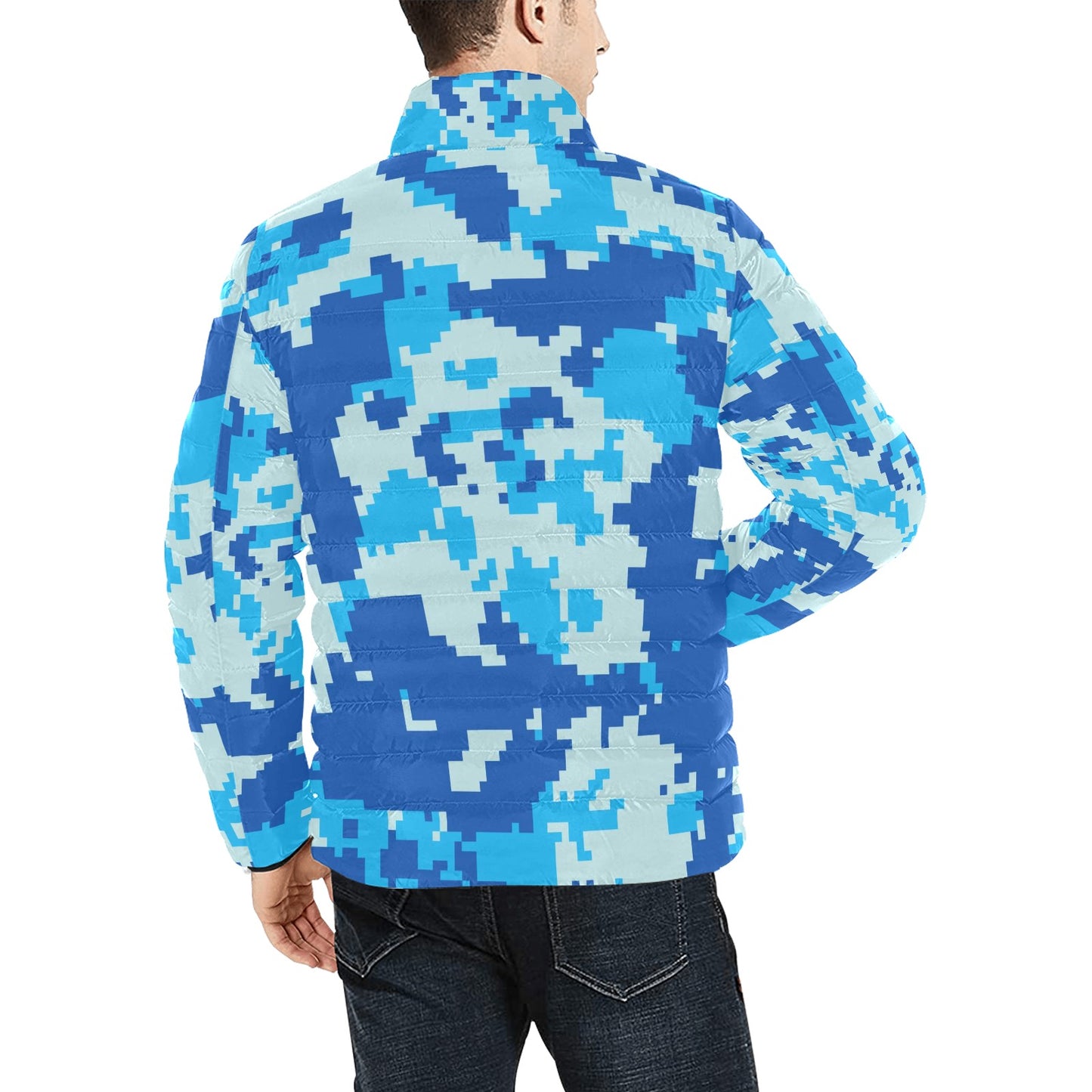 Blue Digital Camo Men's Puff Bomber Jacket