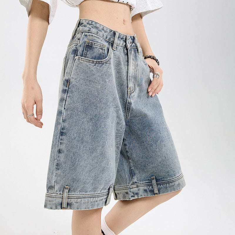 Design Denim Shorts for Women - Loose Five-Quarter Pants