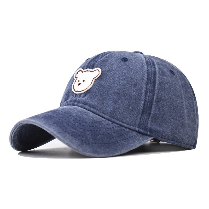 Pure Cotton Washed Cute Bear Embroidered Baseball Cap Outdoor Peak Cap