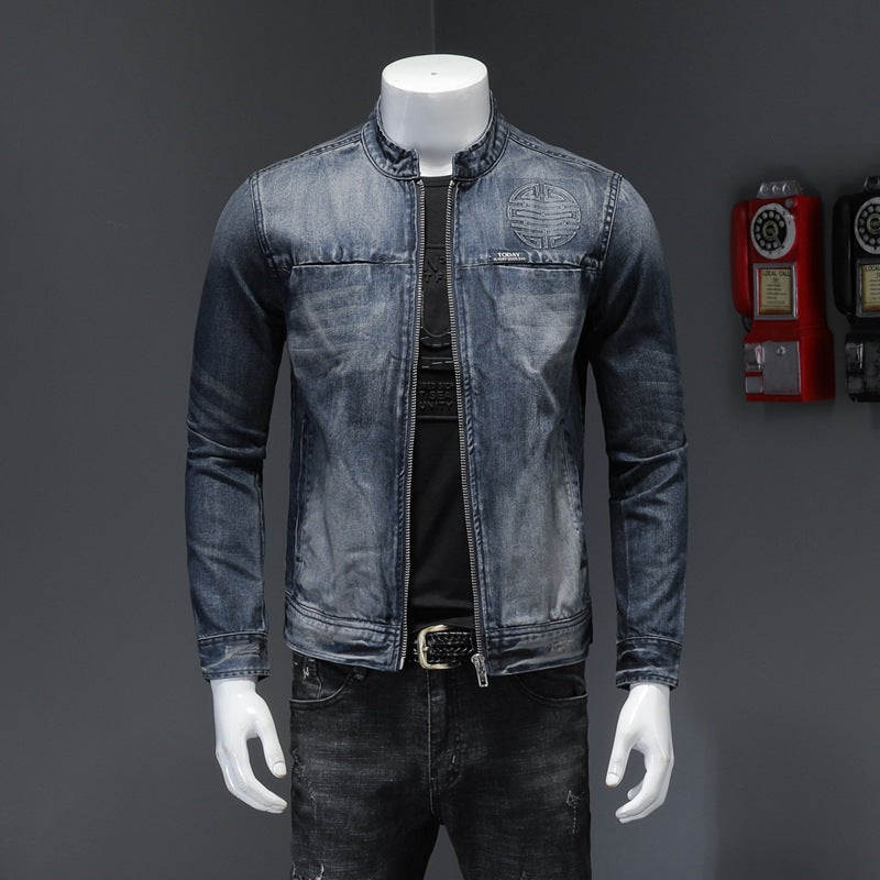Men's Casual Zipper Washed Denim Jacket