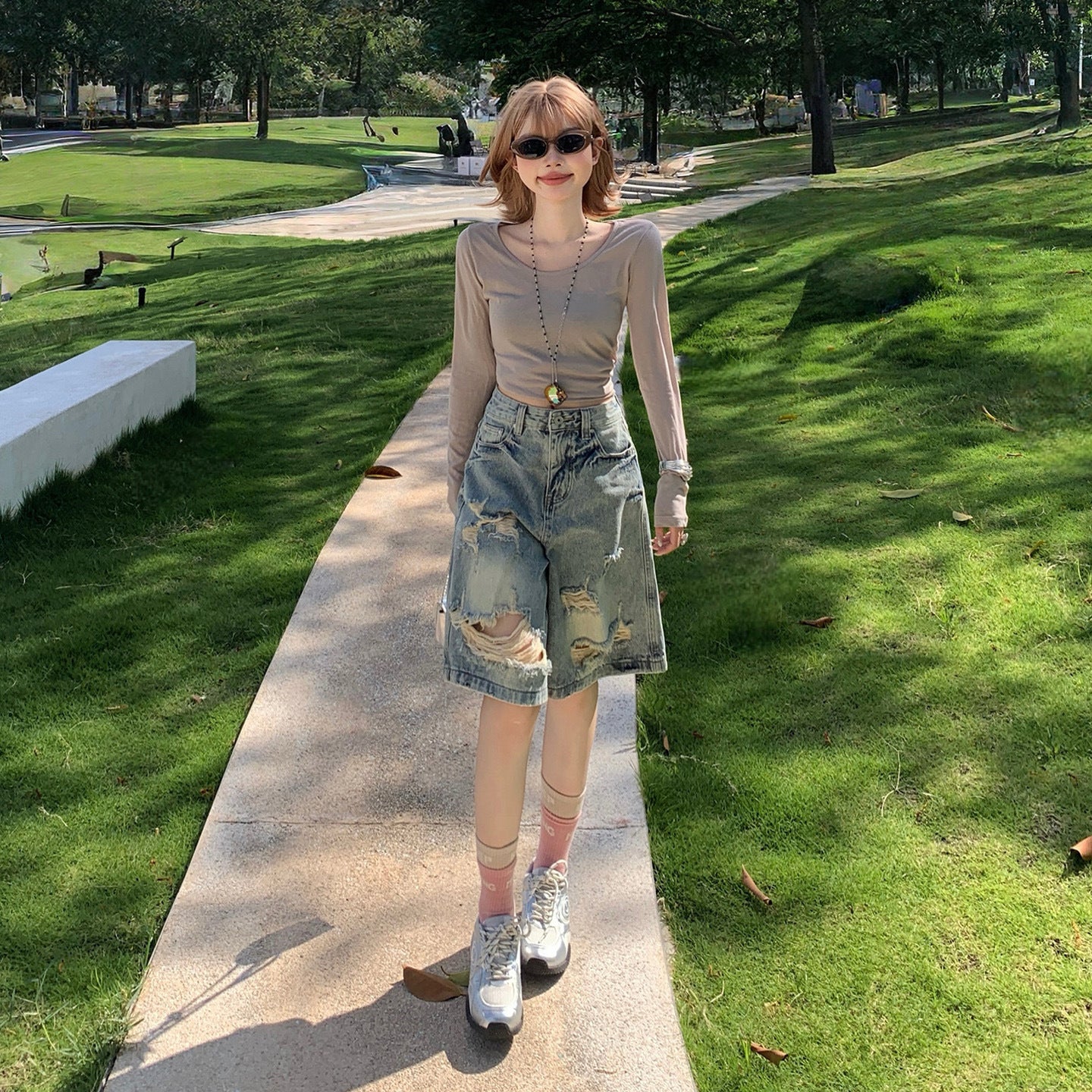 Retro High Waist Denim Shorts for Women - Loose Straight Leg Slim Fit