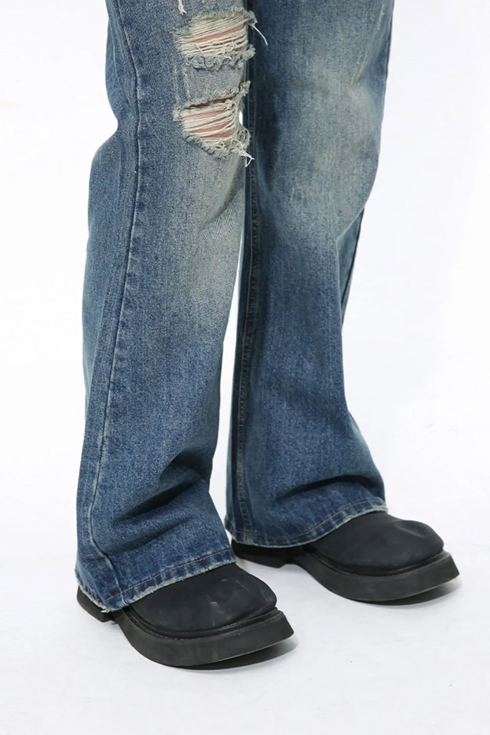 Men's Distressed Bootcut Jeans - Premium Japanese Denim