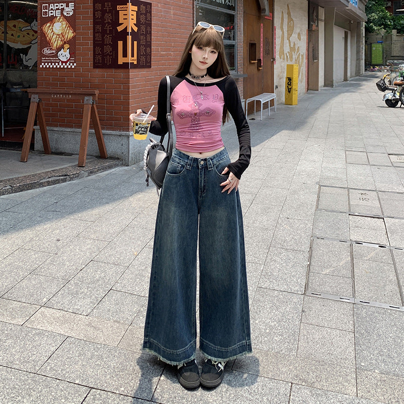 Denim Ankle-Length Pants for Women - High Waist Loose Straight Leg Trousers