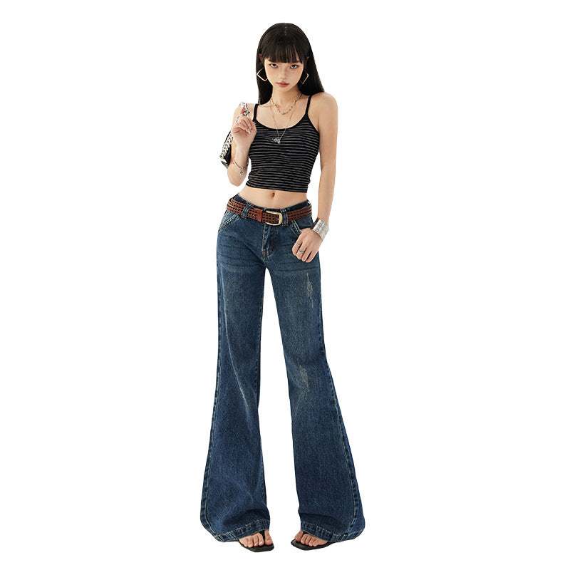 Women's Flared Jeans - Low Waist Slim Non-Clinging Trumpet Floor-Length Pants