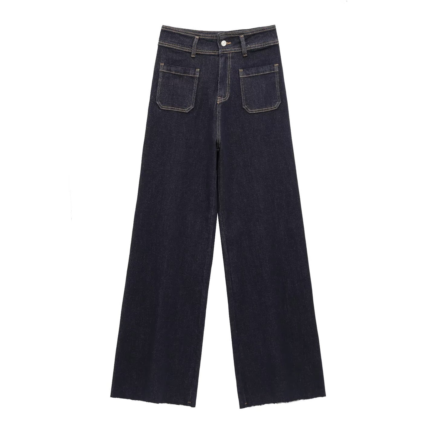 Pocket Embellished High Waist Wide Leg Jeans