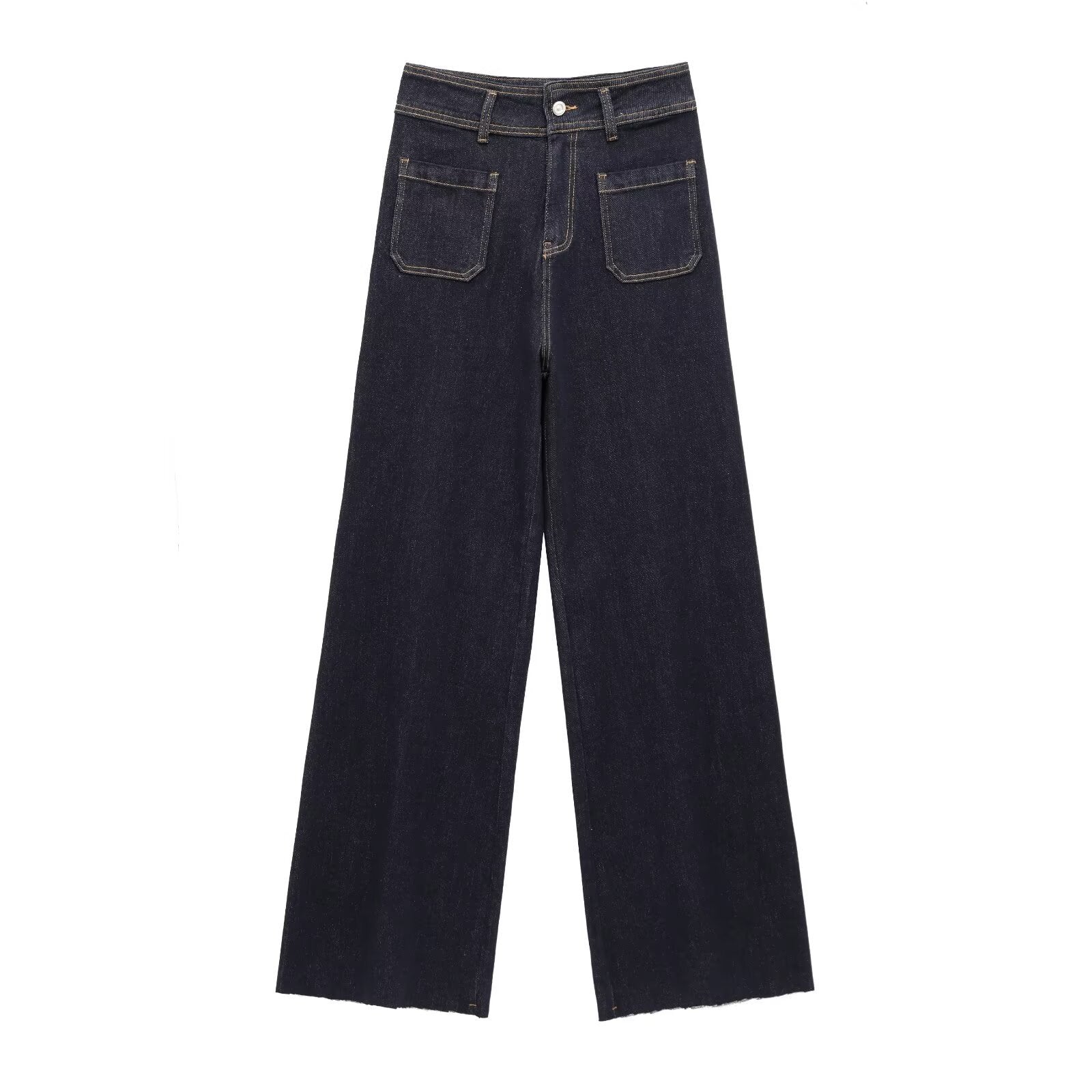 Pocket Embellished High Waist Wide Leg Jeans