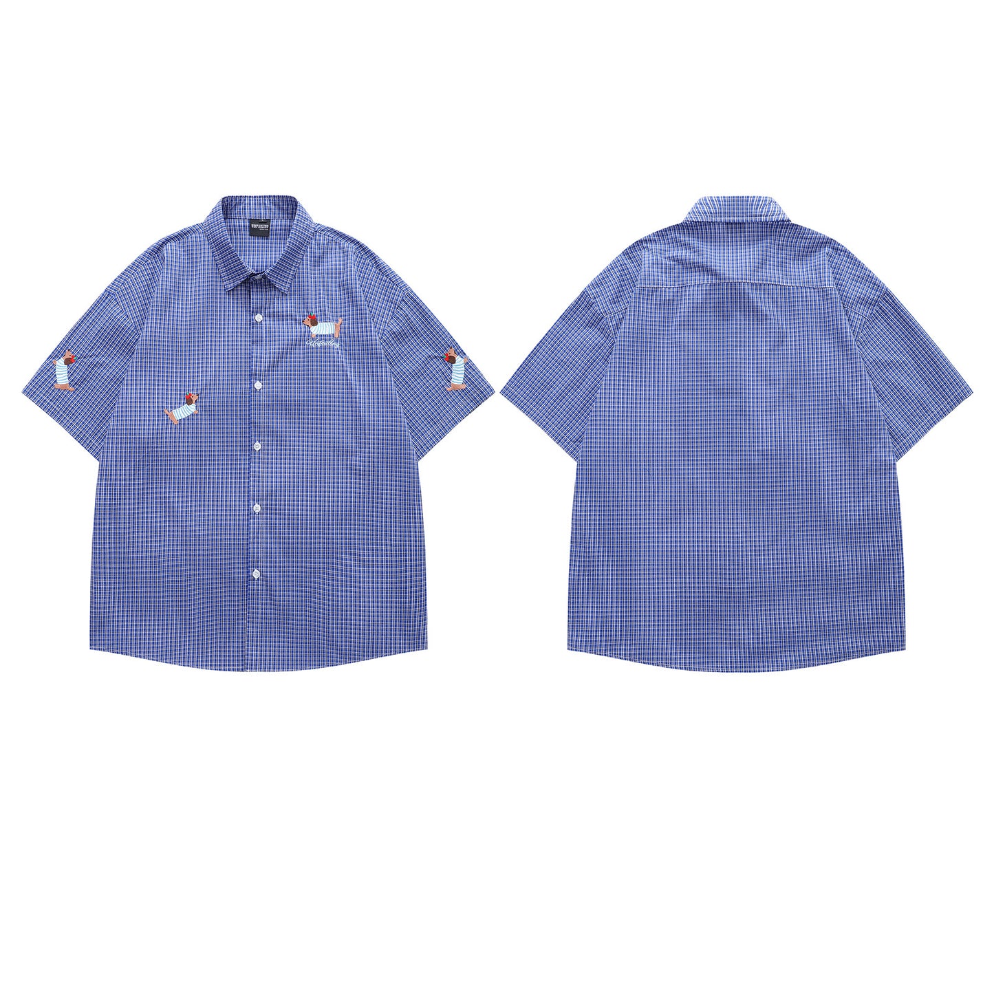 Retro Dachshund Embroidered Short Sleeve Shirt for Men and Women