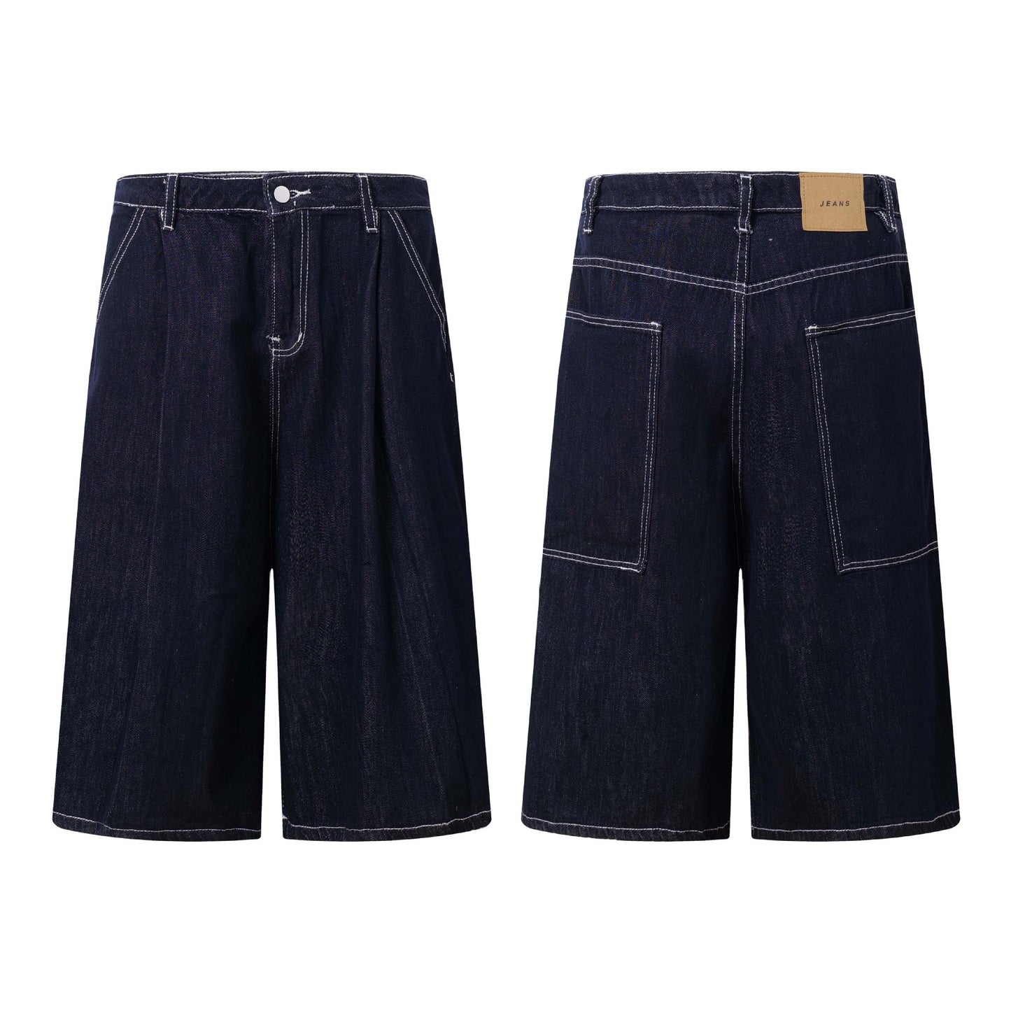 Unisex Loose Wide-Leg Stitched Denim Shorts - Premium Streetwear