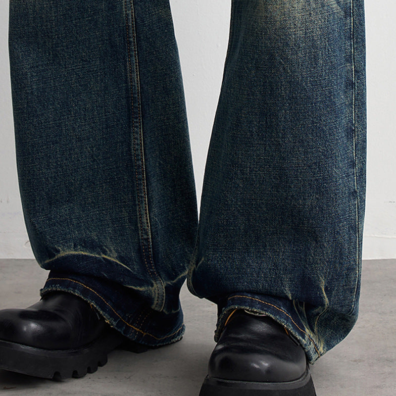 Vintage Blue Washed Straight-Fit Denim Jeans for Men