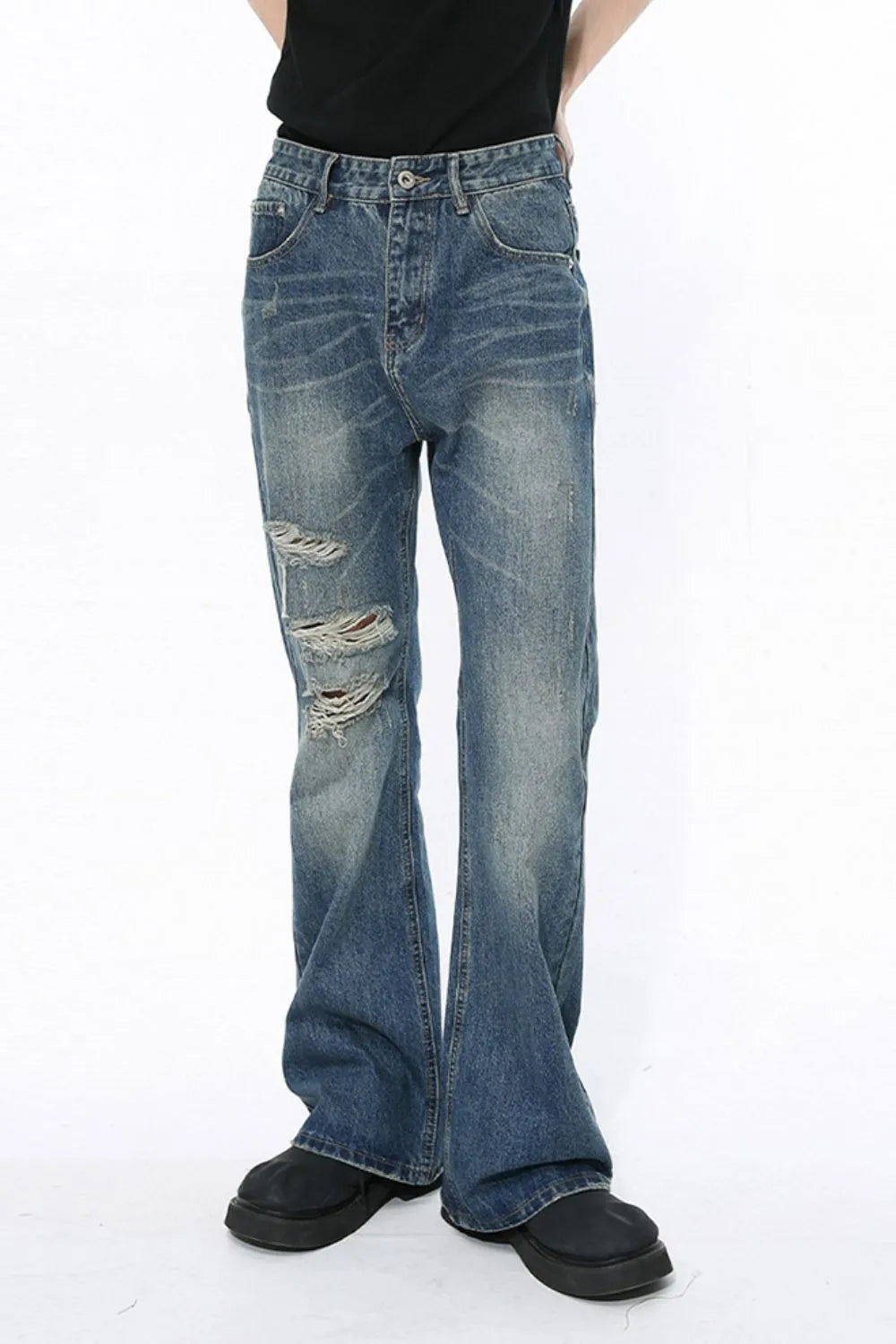 Men's Distressed Bootcut Jeans - Premium Japanese Denim
