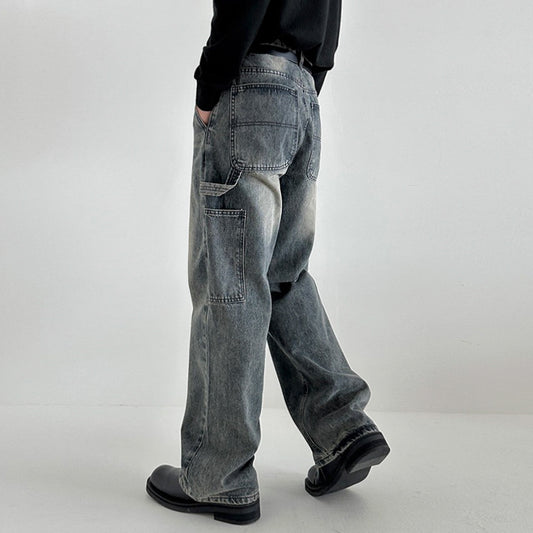 Casual Style Workwear Denim Material Straight Leg Wide Leg Clean Fit Pants