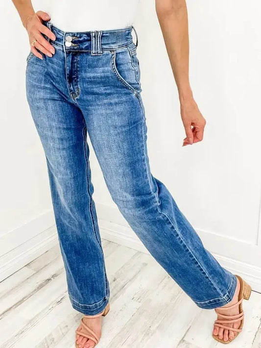 Washed Straight Leg Jeans - Premium Japanese Denim