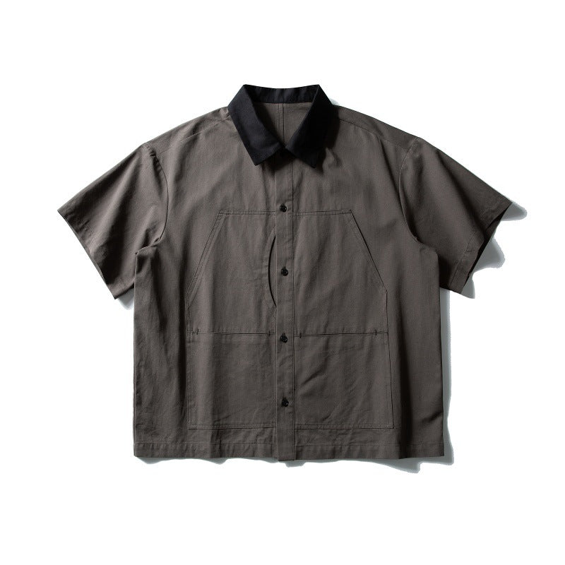 Two-Tone Loose Workwear Shirt for Men